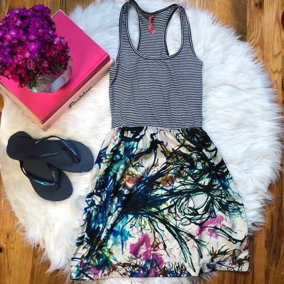 Eight Sixty Dresses & Skirts - Navy Striped + Colorful Abstract Racerback Dress
